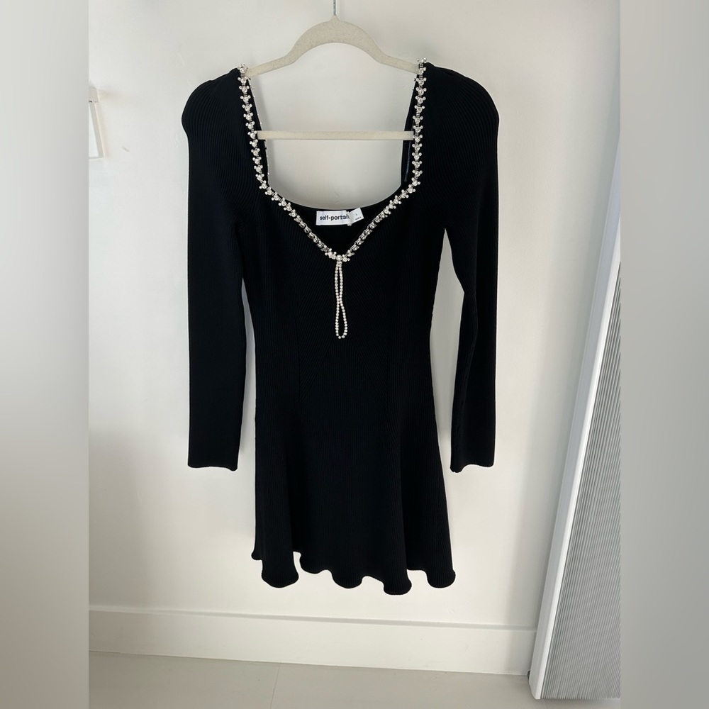 Self-Portrait Knit Diamante Mini Dress